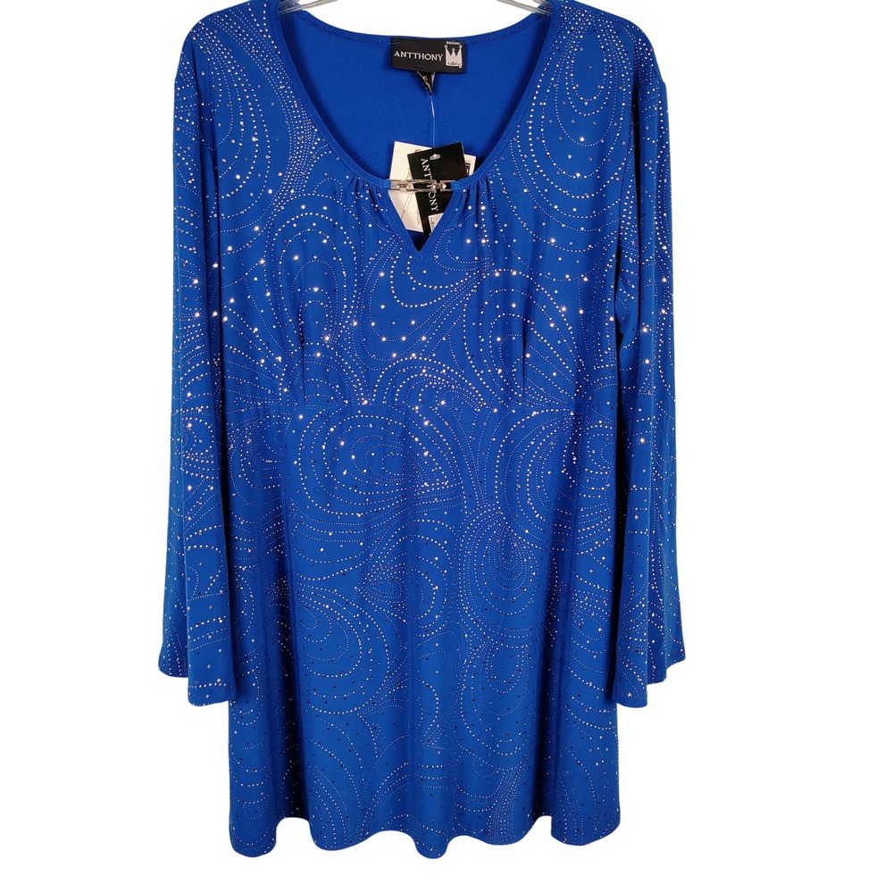 [NWT] Antthony Womens XL Studded Tunic Blue Silver Glam Y2K Party Top